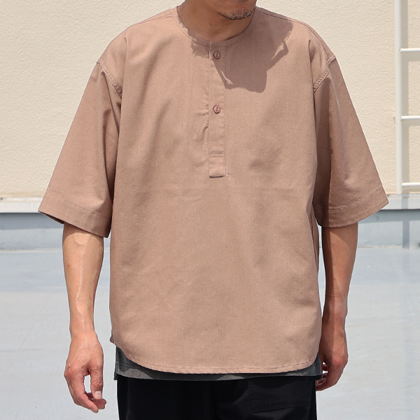 画像2: 綿麻ビンテージキャンバス スリーピング ヘンリー ハーフスリーブシャツ / Audience (2)