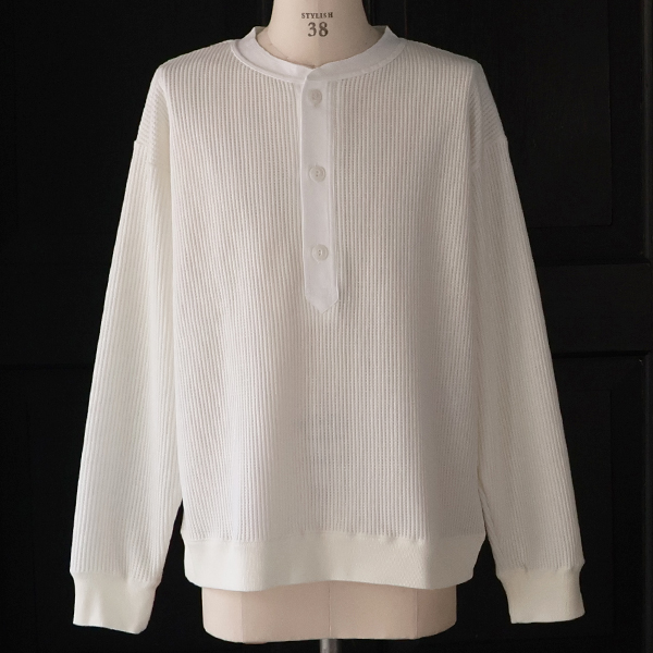 画像2: ウールビッグワッフル 布帛ヘンリーネック ニットソー【MADE IN JAPAN】『日本製』 / Upscape Audience (2)