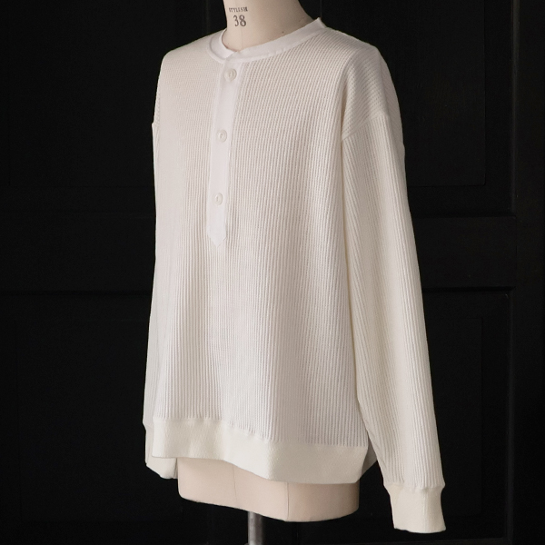 画像3: ウールビッグワッフル 布帛ヘンリーネック ニットソー【MADE IN JAPAN】『日本製』 / Upscape Audience (3)