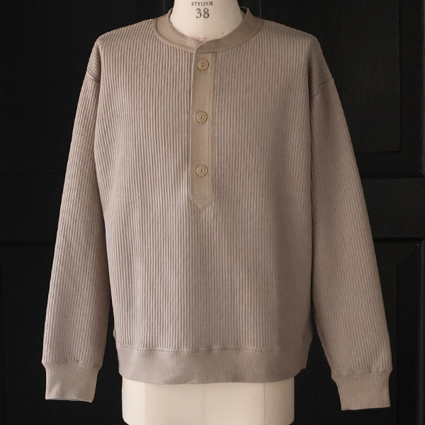 画像4: ウールビッグワッフル 布帛ヘンリーネック ニットソー【MADE IN JAPAN】『日本製』 / Upscape Audience (4)