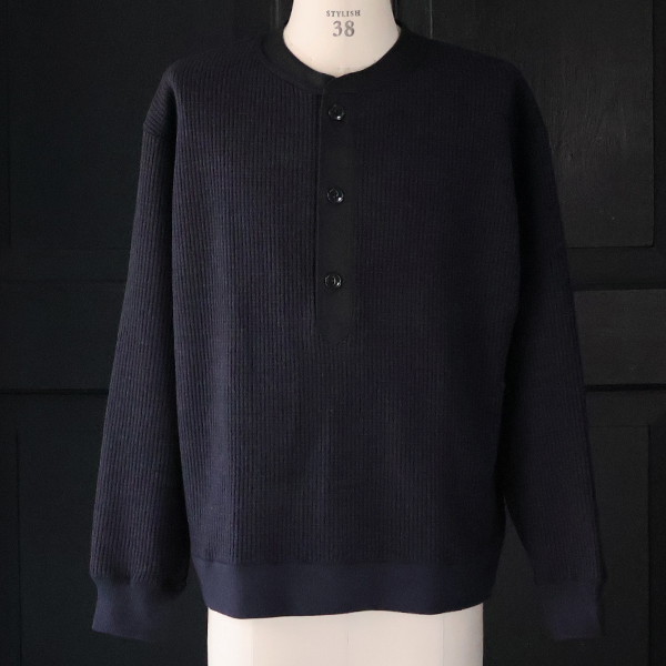 画像6: ウールビッグワッフル 布帛ヘンリーネック ニットソー【MADE IN JAPAN】『日本製』 / Upscape Audience (6)