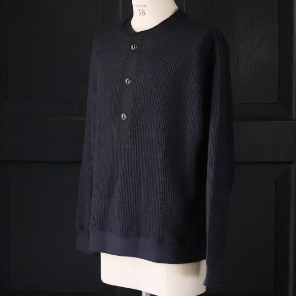 画像7: ウールビッグワッフル 布帛ヘンリーネック ニットソー【MADE IN JAPAN】『日本製』 / Upscape Audience (7)