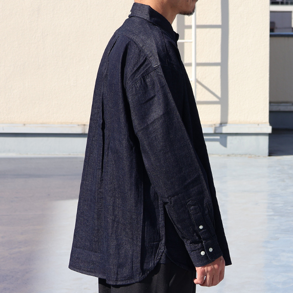 画像4: 「備後」 8オンス ムラデニム 釦ダウン ボクシーAライン 長袖シャツ【MADE IN JAPAN】『日本製』/ Upscape Audience (4)