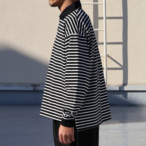 画像4: 透湿・UVカット「多機能COTTON」 引揃ハイゲージ天竺 & ボーダー (7オンス) ラグビーポロ 長袖 Tシャツ【MADE IN JAPAN】『日本製』/ Upscape Audience (4)