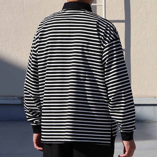 画像5: 透湿・UVカット「多機能COTTON」 引揃ハイゲージ天竺 & ボーダー (7オンス) ラグビーポロ 長袖 Tシャツ【MADE IN JAPAN】『日本製』/ Upscape Audience (5)