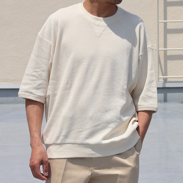 画像2: 「泉州」ハニカムサマーニット（7.45オンス）ガゼットクルーネック ハーフスリーブ スウェットライクTシャツ【MADE IN JAPAN】『日本製』 / Upscape Audience (2)