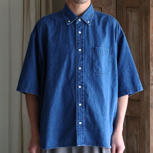 画像9: 「備後」 8オンス ムラデニム ヴィンテージWASH ボタンダウン ボクシーAライン 半袖シャツ【MADE IN JAPAN】『日本製』/ Upscape Audience (9)