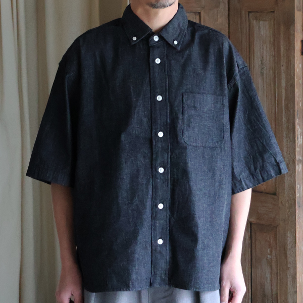 画像3: 「備後」 8オンス ムラデニム  ボタンダウン ボクシーAライン 半袖シャツ【MADE IN JAPAN】『日本製』/ Upscape Audience (3)