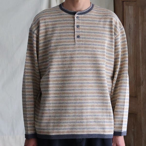 画像13: 「尾州」JAZZネップ マルチカラー ジャガード ヘンリーネック ニットソー 【MADE IN JAPAN】『日本製』/ Upscape Audience (13)