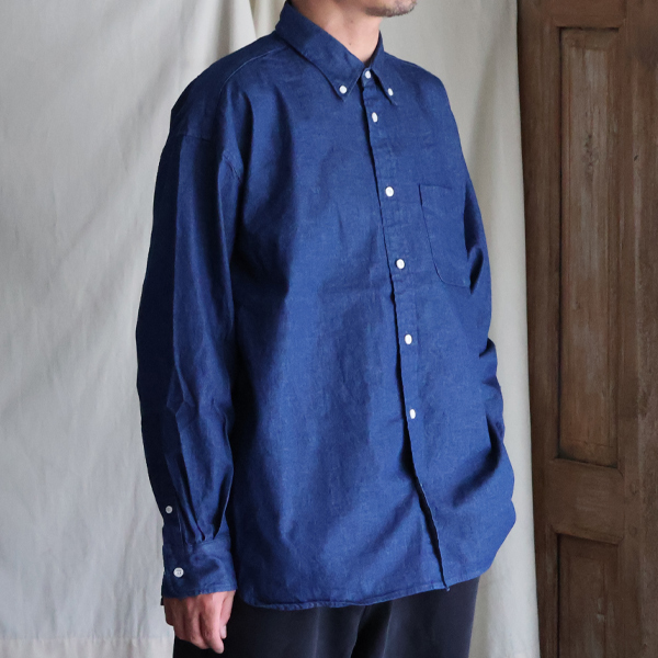 画像2: 「備中備後」 KAIHARA DENIM®(8オンス) カイハラデニム ボタンダウン ボクシーAライン 長袖シャツ【MADE IN JAPAN】『日本製』【送料無料】/ Upscape Audience (2)