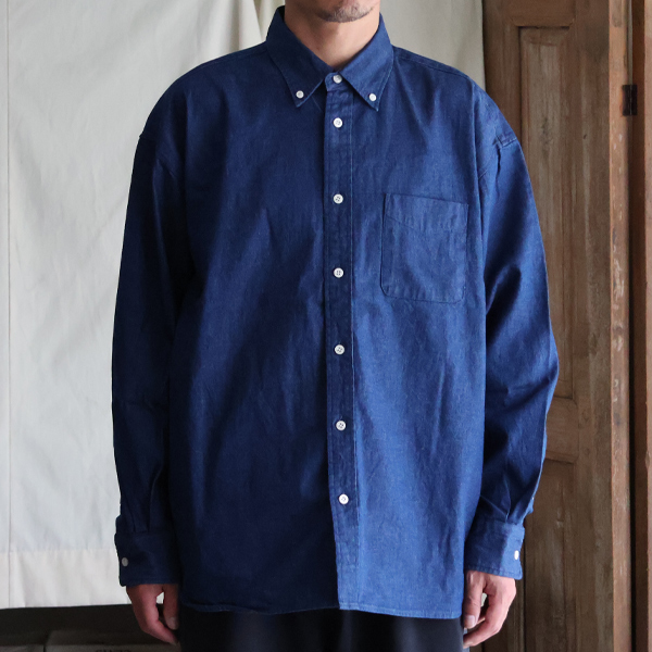 画像3: 「備中備後」 KAIHARA DENIM®(8オンス) カイハラデニム ボタンダウン ボクシーAライン 長袖シャツ【MADE IN JAPAN】『日本製』【送料無料】/ Upscape Audience (3)
