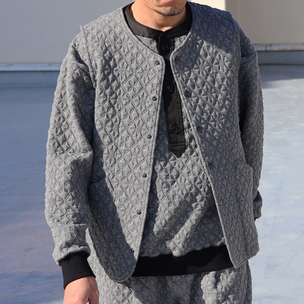 画像2: 「尾州」コットンキルト ノーカラースナップベスト【MADE IN JAPAN】『日本製』 / Upscape Audience (2)