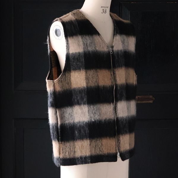 画像16: ECOLANA シャギーチェック ノーカラー ZIP ベスト【MADE IN JAPAN】『日本製』【送料無料】 / Upscape Audience (16)