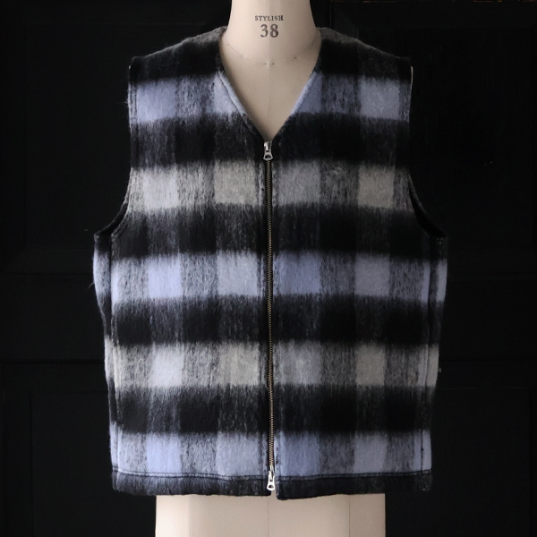 画像8: ECOLANA シャギーチェック ノーカラー ZIP ベスト【MADE IN JAPAN】『日本製』【送料無料】 / Upscape Audience (8)