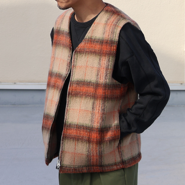 画像6: ECOLANA シャギーチェック ノーカラー ZIP ベスト【MADE IN JAPAN】『日本製』【送料無料】 / Upscape Audience (6)