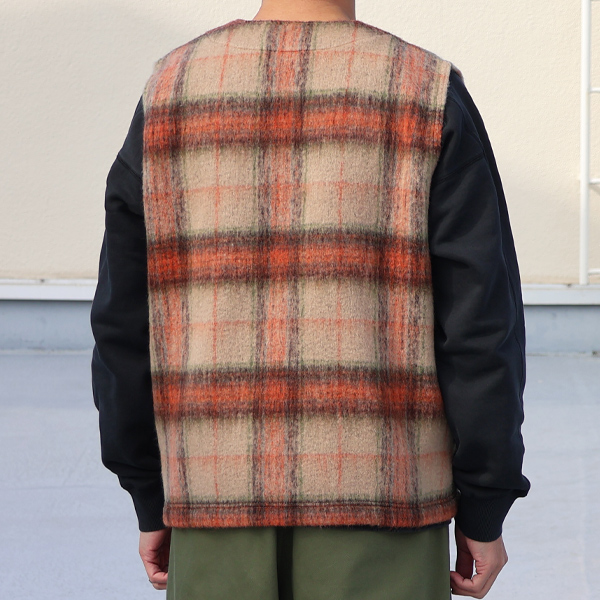 画像7: ECOLANA シャギーチェック ノーカラー ZIP ベスト【MADE IN JAPAN】『日本製』【送料無料】 / Upscape Audience (7)