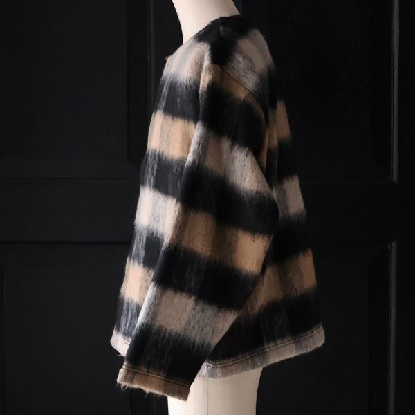 画像12: ECOLANA(エコラーナ) シャギーチェック ノーカラー スナップ ジャケット【MADE IN JAPAN】『日本製』【送料無料】 / Upscape Audience (12)