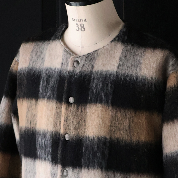画像15: ECOLANA(エコラーナ) シャギーチェック ノーカラー スナップ ジャケット【MADE IN JAPAN】『日本製』【送料無料】 / Upscape Audience (15)