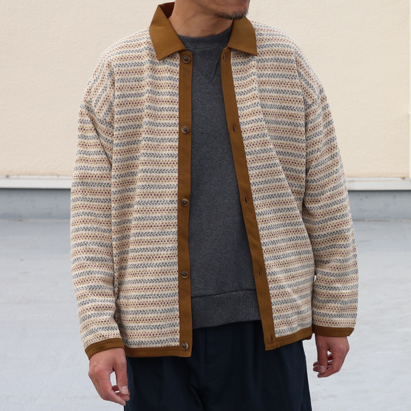 画像2: 「尾州」JAZZネップ マルチカラー ジャガード ポロニットソー カーディガン【MADE IN JAPAN】『日本製』 / Upscape Audience (2)