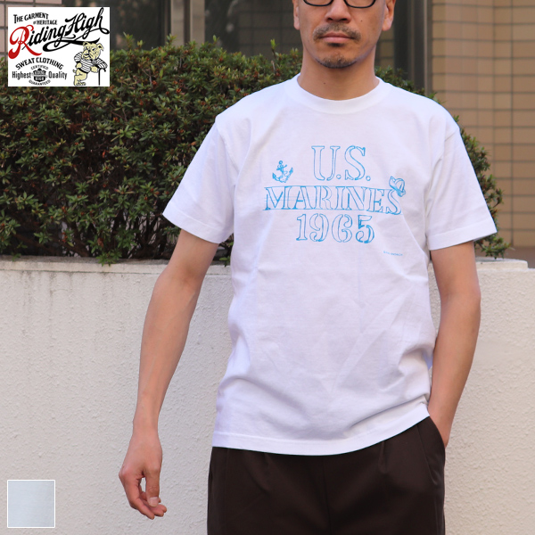 画像1: 【RE PRICE/価格改定】RIDING HIGH×EGG SNDWCH LABEL/ HANDWRITING STYLE PRINT TEE（MARINES） (1)